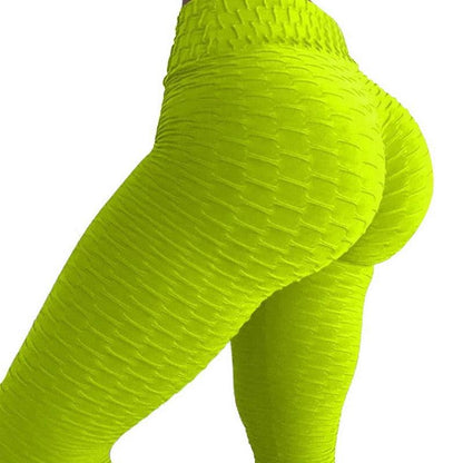 Stevvex neon yellow textured push up leggings, high waist workout tights for women on Tampa Home & Garden Store