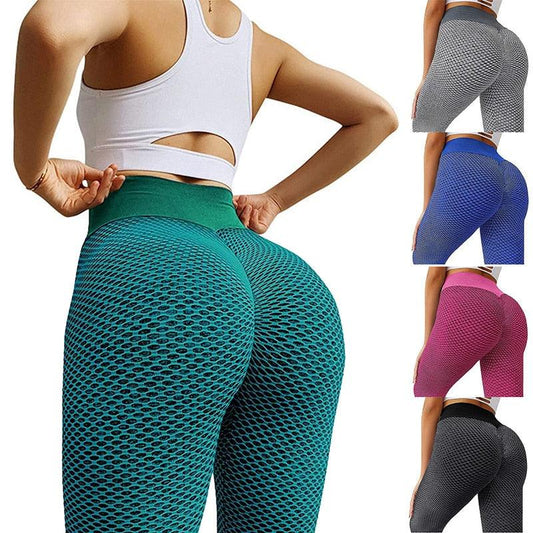 Stevvex high-waisted push-up leggings with teal honeycomb mesh texture for gym and yoga on Tampa Home & Garden Store