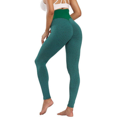Stevvex Leggings Soft Push Up high-waisted tummy control teal honeycomb print workout tights on Tampa Home & Garden Store