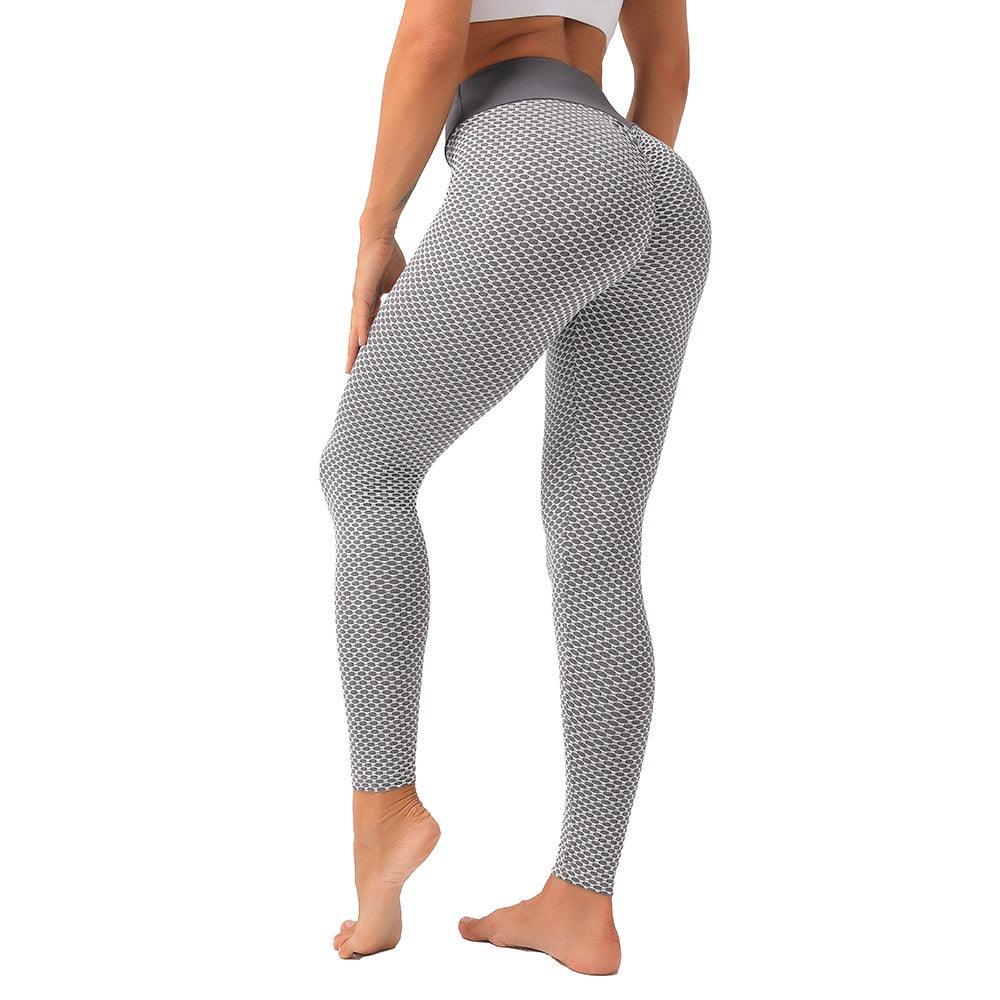 Stevvex soft push-up gray high-waisted leggings with honeycomb mesh pattern for women on Tampa Home & Garden Store