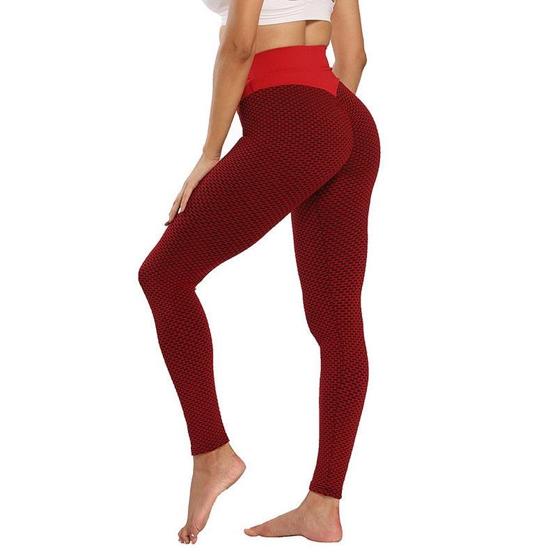 Stevvex women's red honeycomb high-waisted push-up leggings with tummy control on Tampa Home & Garden Store
