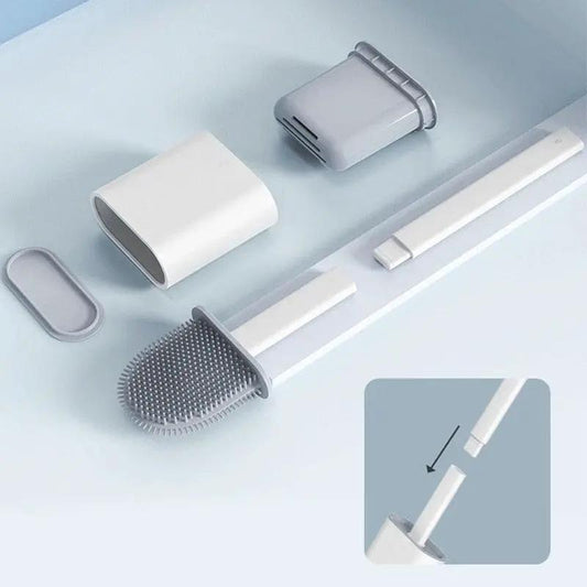 Stevvex wall-mounted silicone toilet brush with detachable handle white/gray holder on Tampa Home & Garden Store