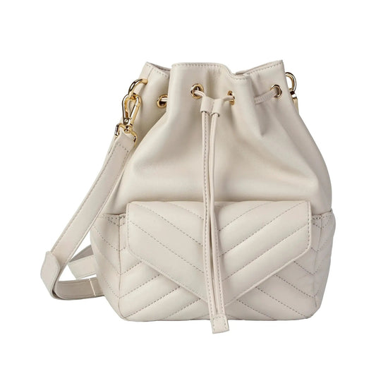 Soft lambskin bucket bag in cream with quilted pattern and gold hardware by MiamiLeathers on Tampa Home & Garden Store