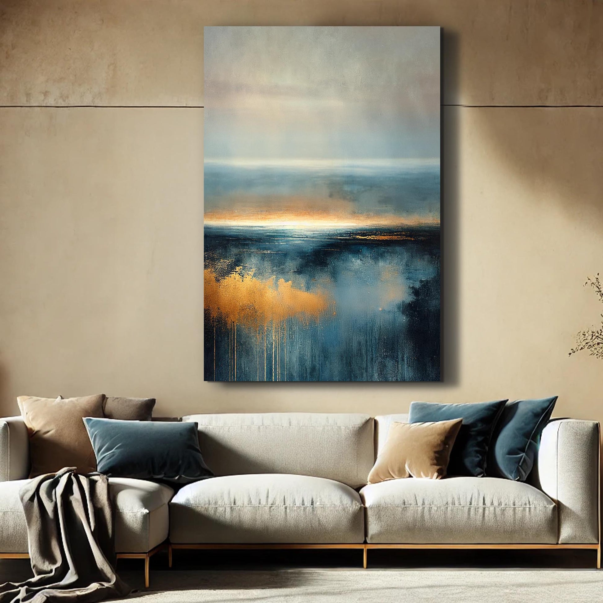 Cool Nature View Wall Art canvas by Tailored Canvases, blue and gold seascape on Tampa Home & Garden Store