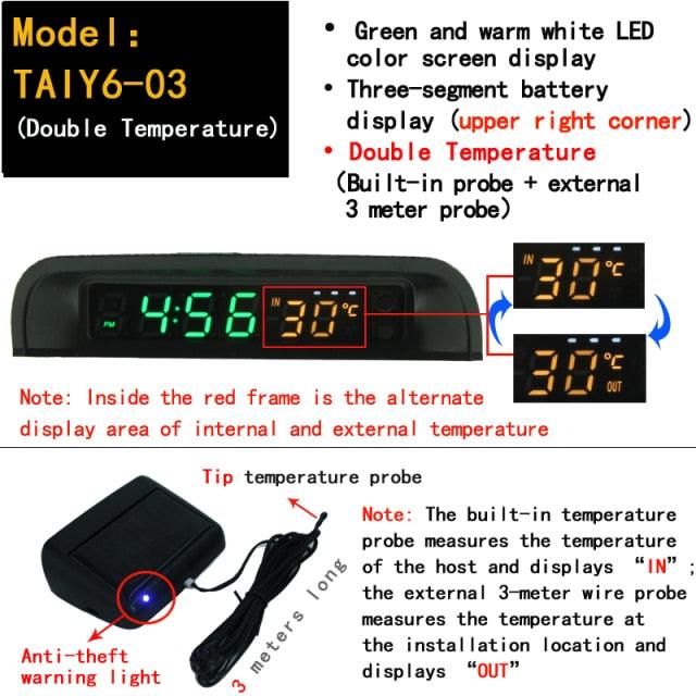 Solar Car Digital Clock With Temperature Display