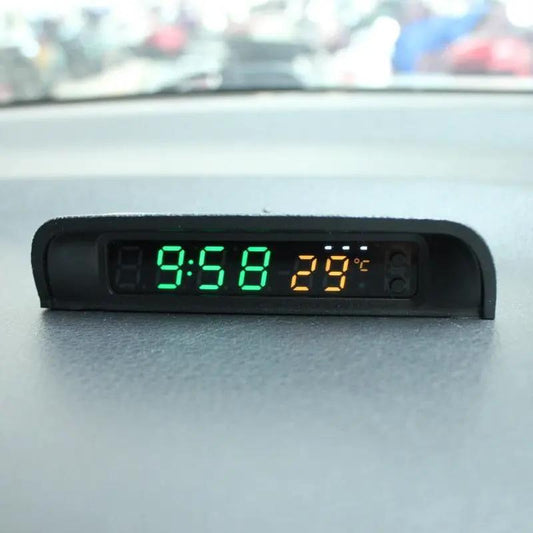 Solar car clock with thermometer, dual-color LED display, adjustable brightness stick-on on Tampa Home & Garden Store