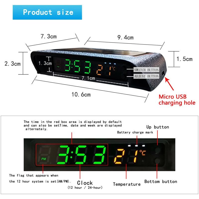 Solar Car Digital Clock With Temperature Display