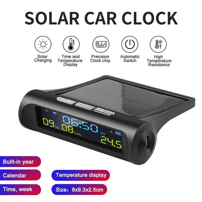 Stevvex Solar Car Clock with LCD time/date and temperature display, solar charging, dashboard on Tampa Home & Garden Store