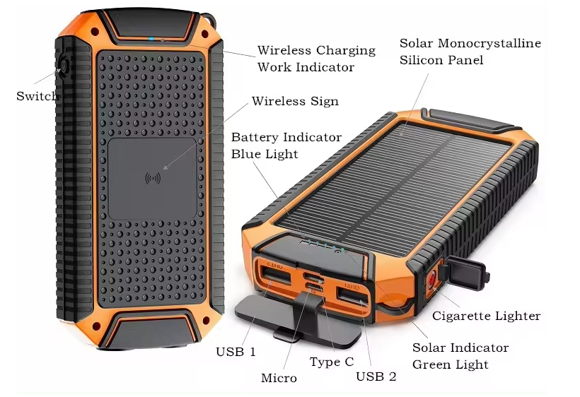 River Country Gear wireless solar power bank orange and black with USB ports on Tampa Store on Tampa Home & Garden Store