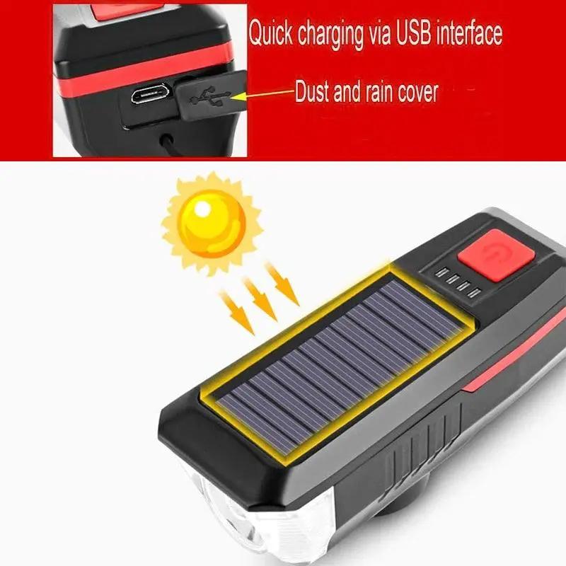 Solar Rechargeable Bike Front Light and Bell