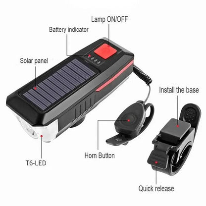 Solar Rechargeable Bike Front Light and Bell