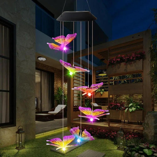 Solar Butterfly Wind Chime With Changing LEDs