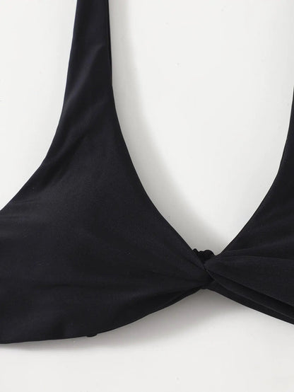 Solid Tie Bikini Padded Bra High Leg Set