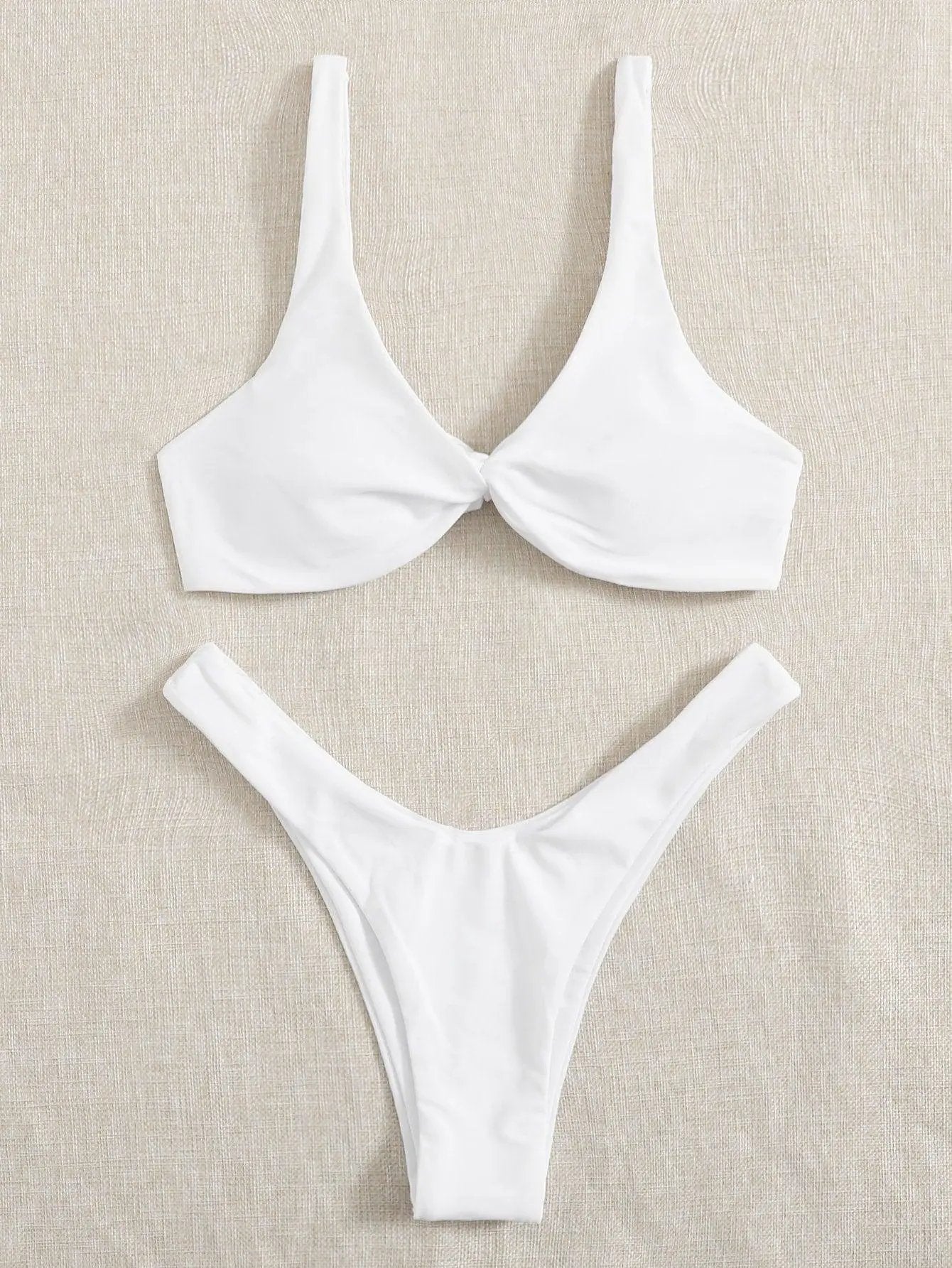 Solid Tie Bikini Padded Bra High Leg Set
