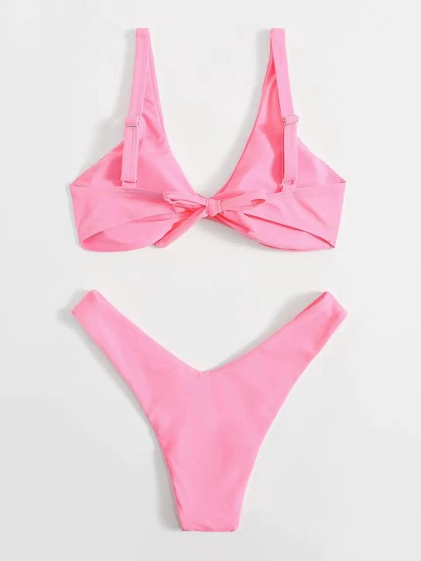 Solid Tie Bikini Padded Bra High Leg Set