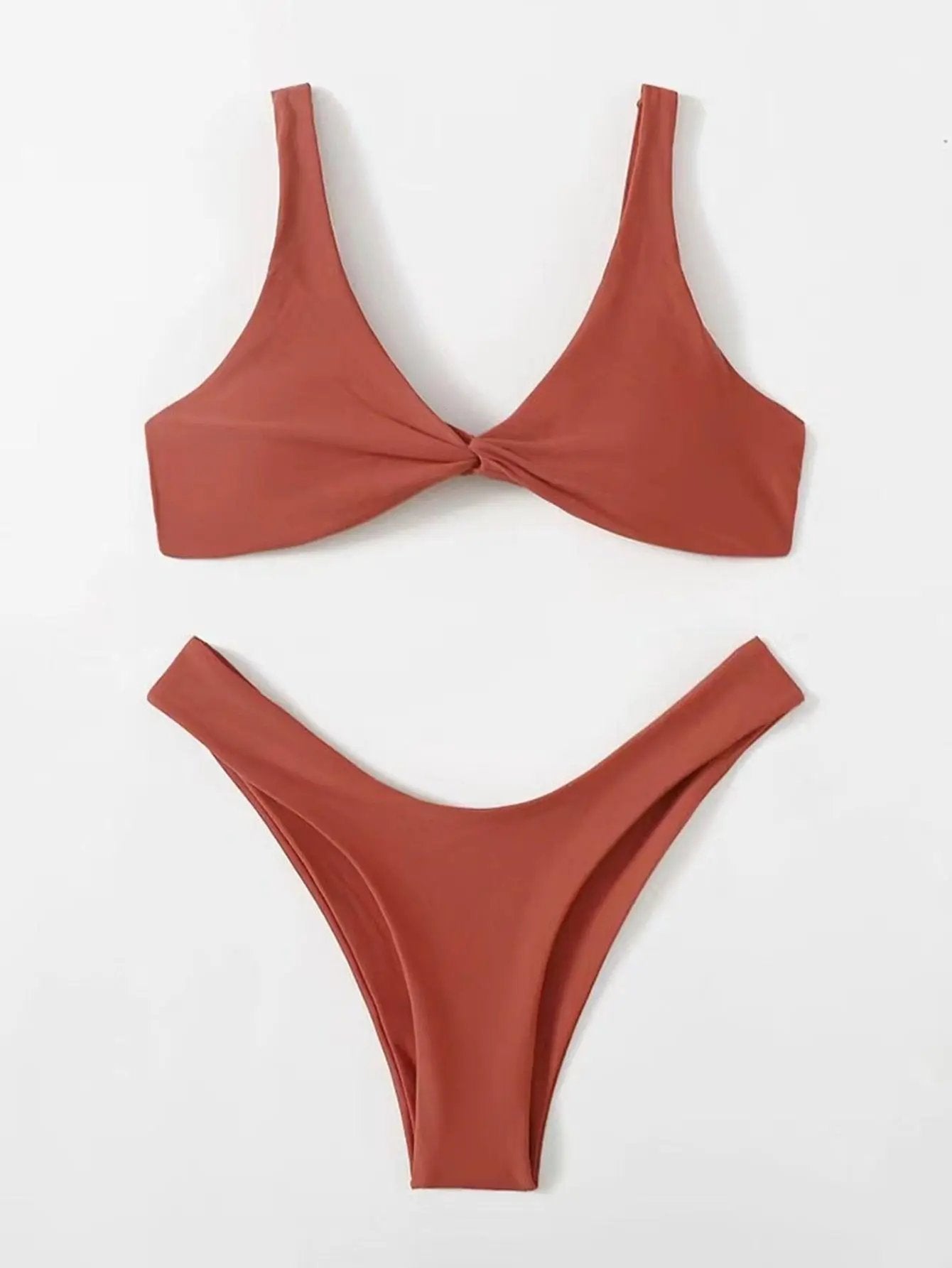 Solid Tie Bikini Padded Bra High Leg Set