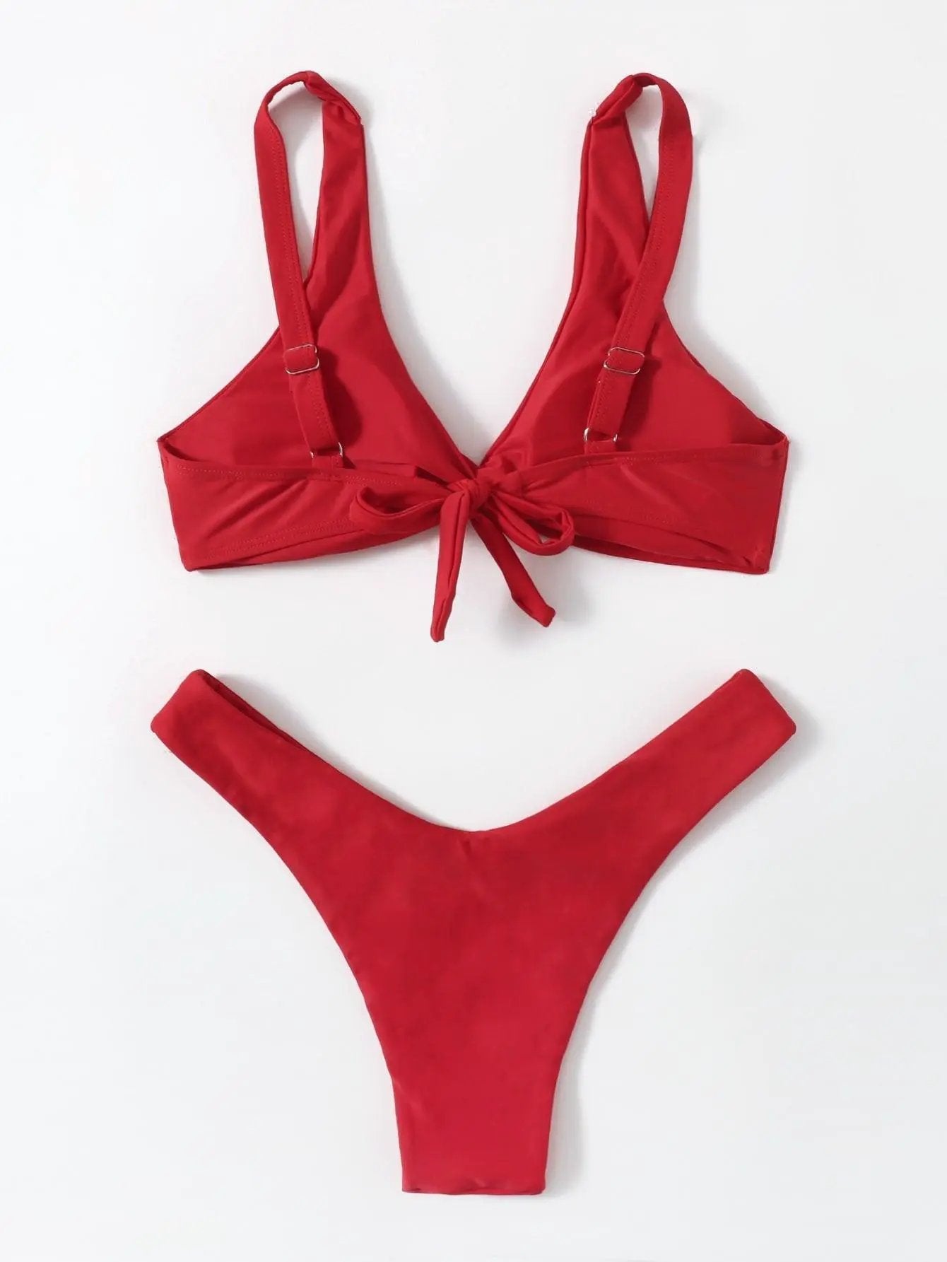 Solid Tie Bikini Padded Bra High Leg Set