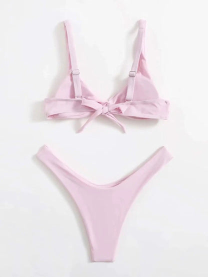 Solid Tie Bikini Padded Bra High Leg Set