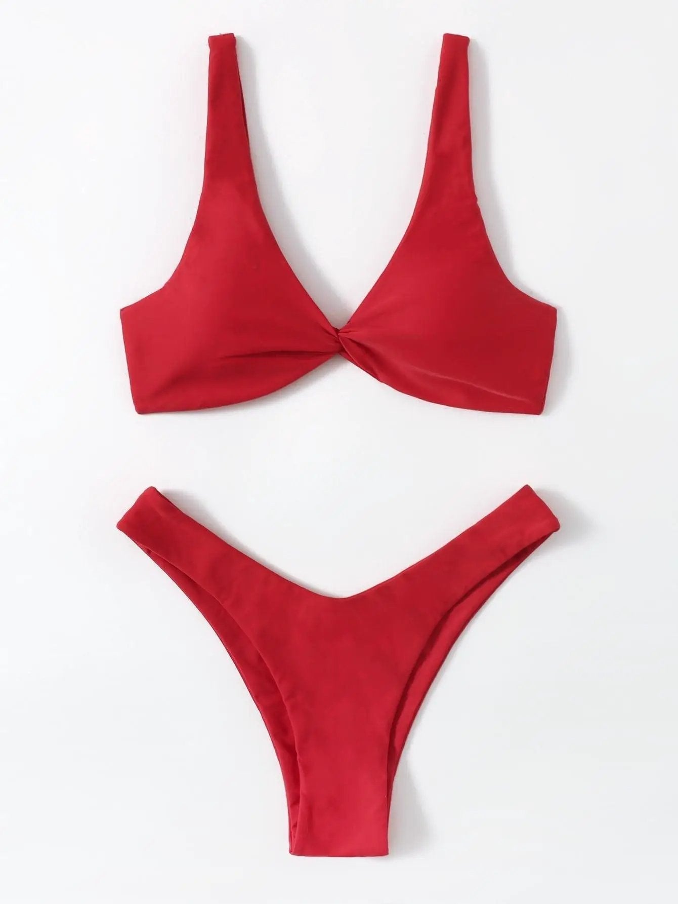 Solid Tie Bikini Padded Bra High Leg Set