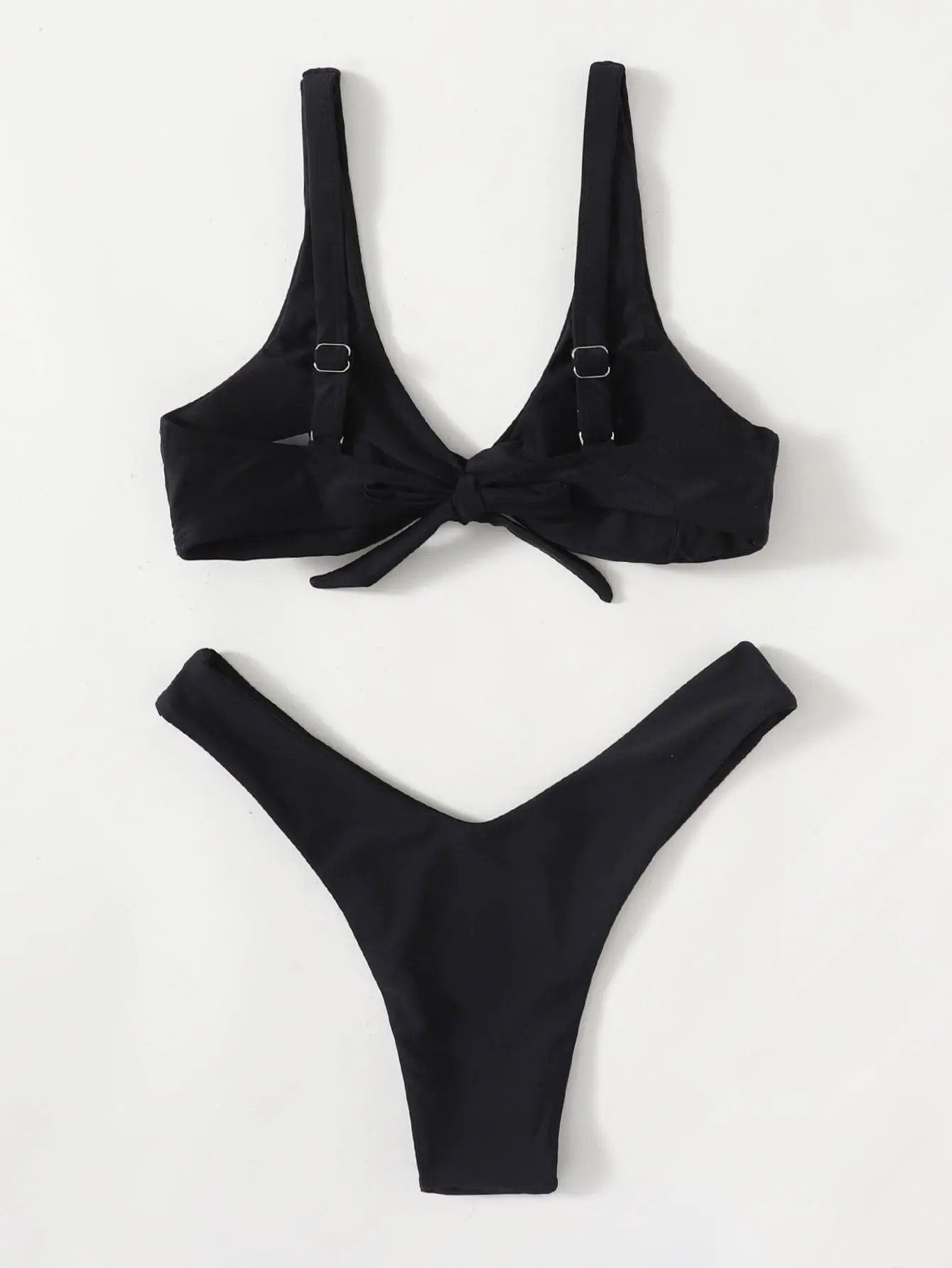 Solid Tie Bikini Padded Bra High Leg Set