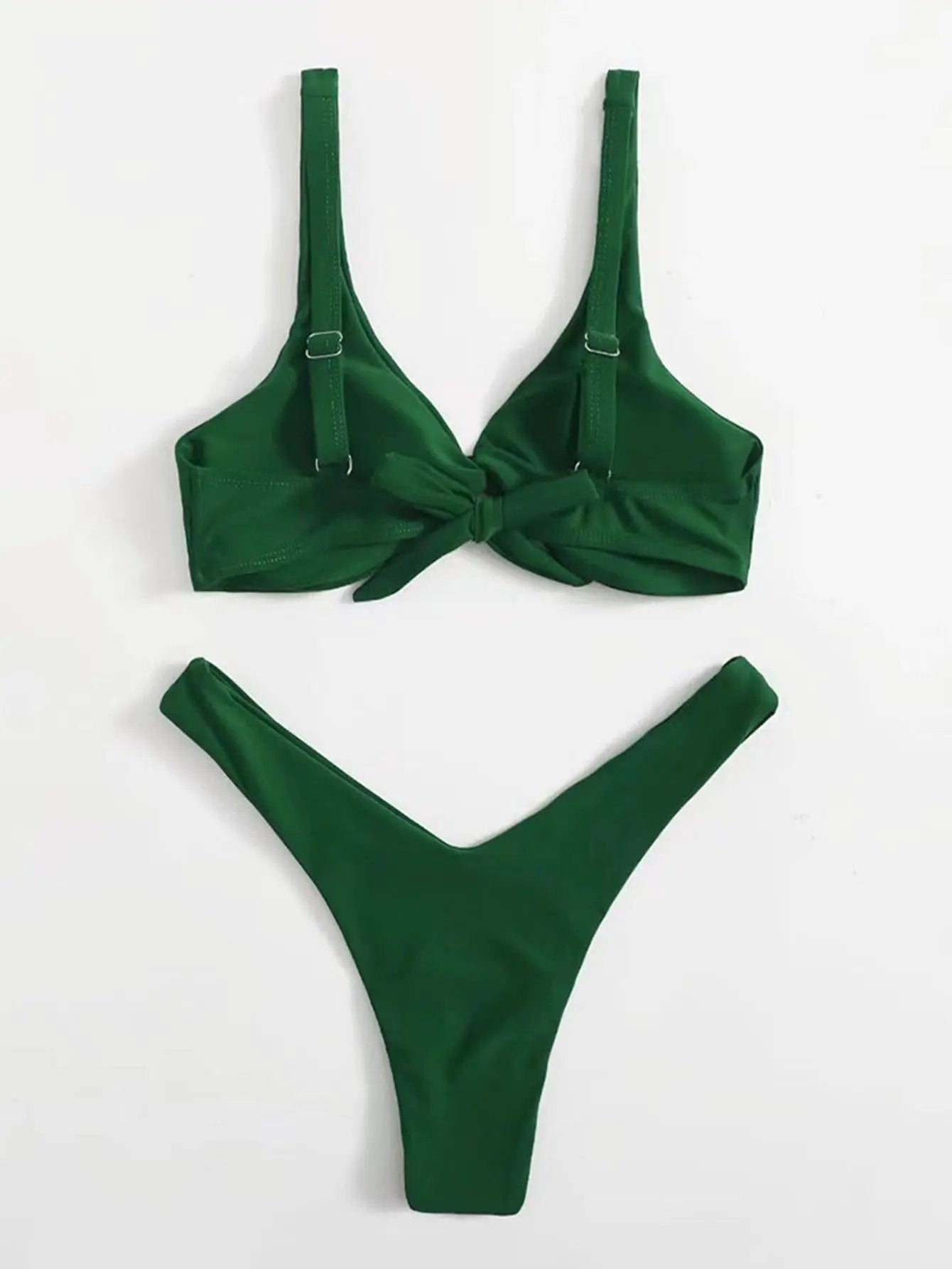 Solid Tie Bikini Padded Bra High Leg Set