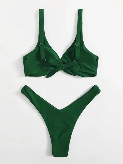 Solid Tie Bikini Padded Bra High Leg Set