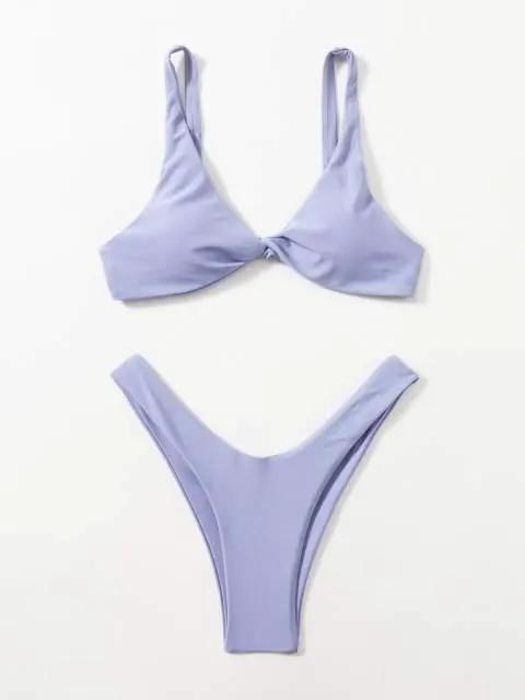 Solid Tie Bikini Padded Bra High Leg Set