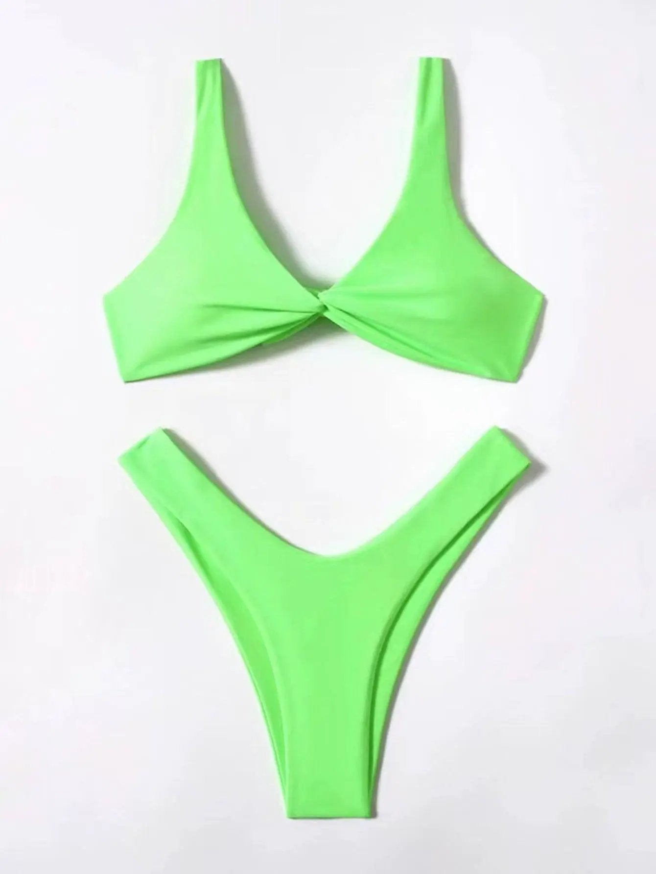 Solid Tie Bikini Padded Bra High Leg Set