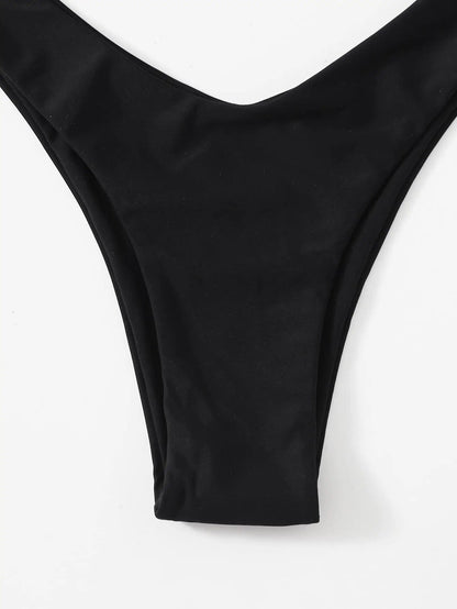 Solid Tie Bikini Padded Bra High Leg Set