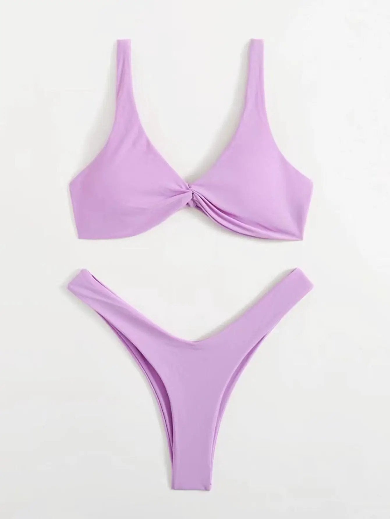 Solid Tie Bikini Padded Bra High Leg Set