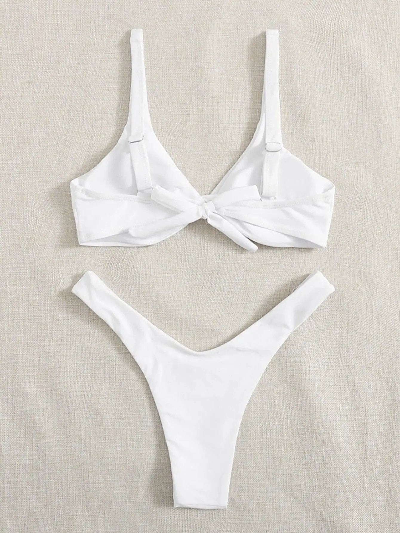 Solid Tie Bikini Padded Bra High Leg Set