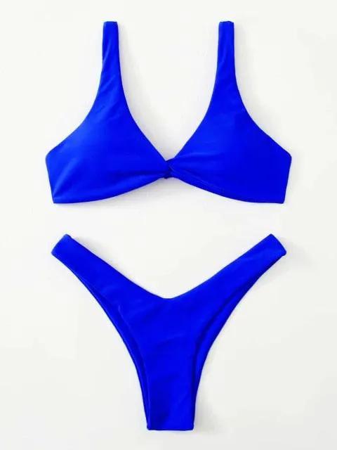 Solid Tie Bikini Padded Bra High Leg Set