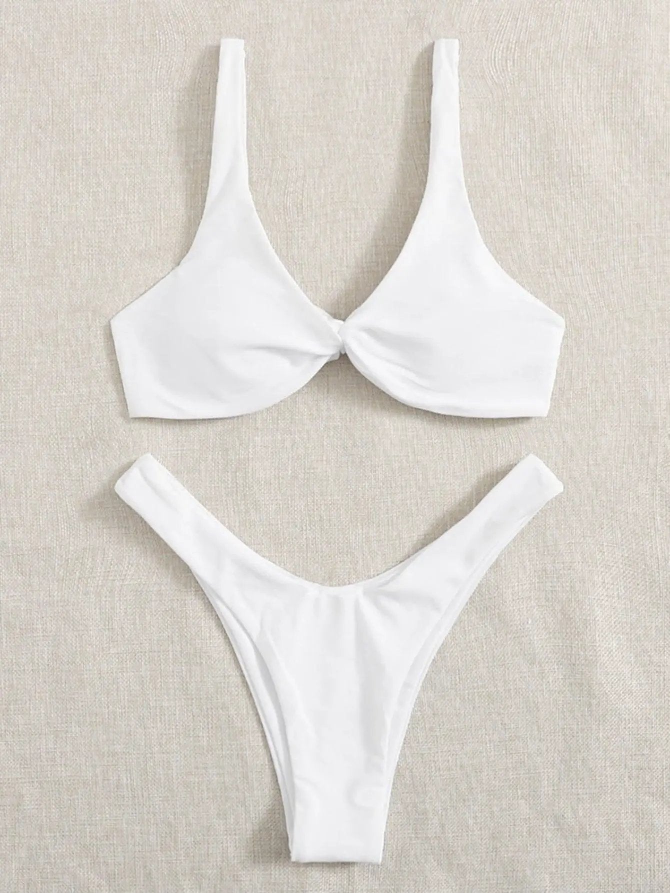 Solid Tie Bikini Padded Bra High Leg Set