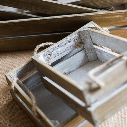 Solid wood crate with rope handles, weathered gray finish, two RusticReach crates on Tampa Home & Garden Store