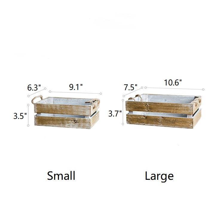 Solid wood crate with rope handles in small and large sizes, two crates on Tampa Home & Garden Store