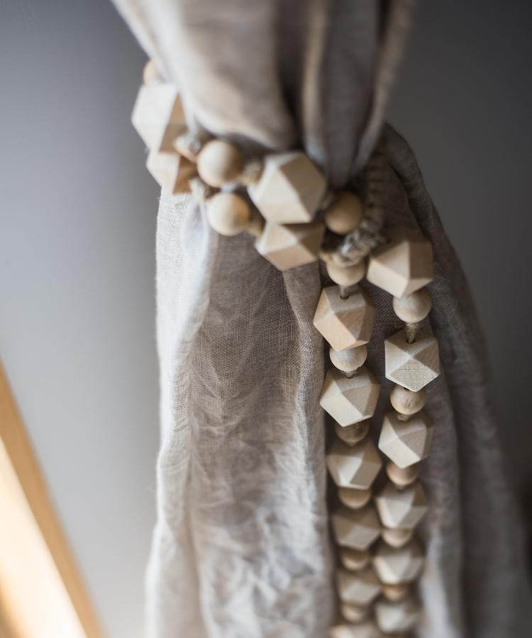 Solid Wood Handmade Rustic Curtain Tiebacks by RusticReach with beaded wood strands on Tampa Home & Garden Store