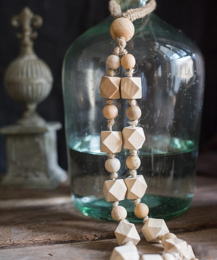 Solid wood handmade rustic curtain tiebacks with natural beads and cubes by RusticReach on Tampa Home & Garden Store