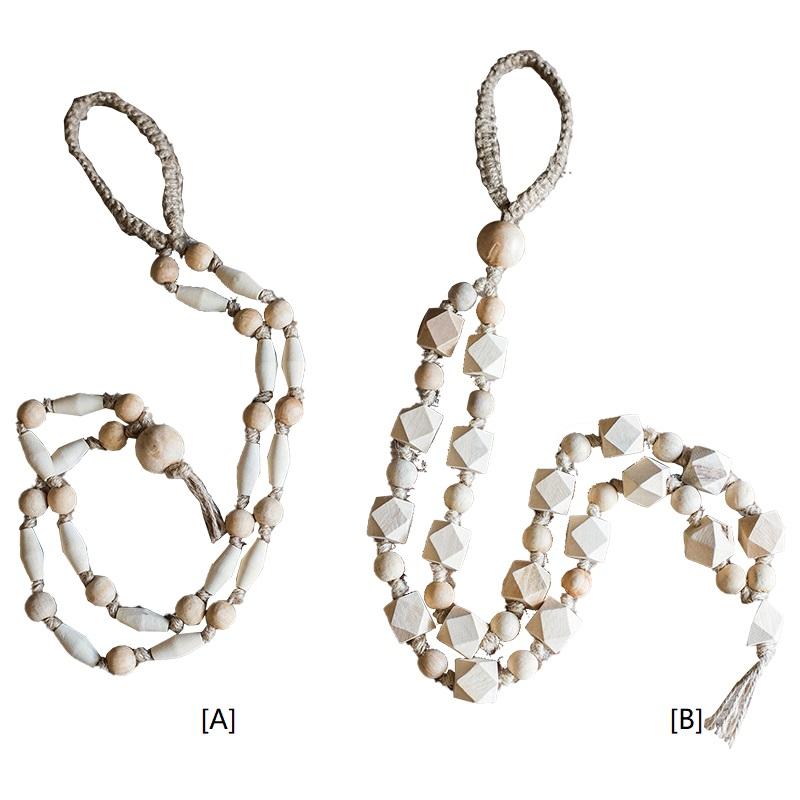 RusticReach solid wood curtain tiebacks with natural wood beads, 2-piece set on Tampa Home & Garden Store