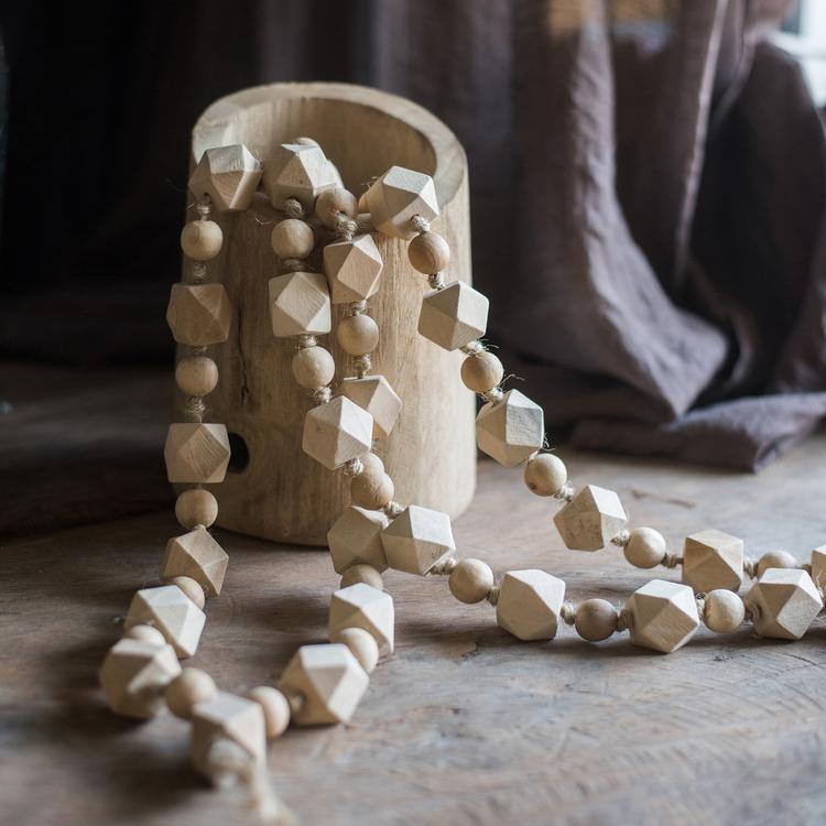 Solid Wood Handmade Rustic Curtain Tiebacks by RusticReach with natural wood cubes and beads on Tampa Home & Garden Store