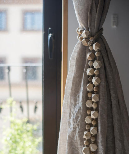 Solid Wood Handmade Rustic Curtain Tiebacks by RusticReach, natural wood bead and cube shapes on Tampa Home & Garden Store
