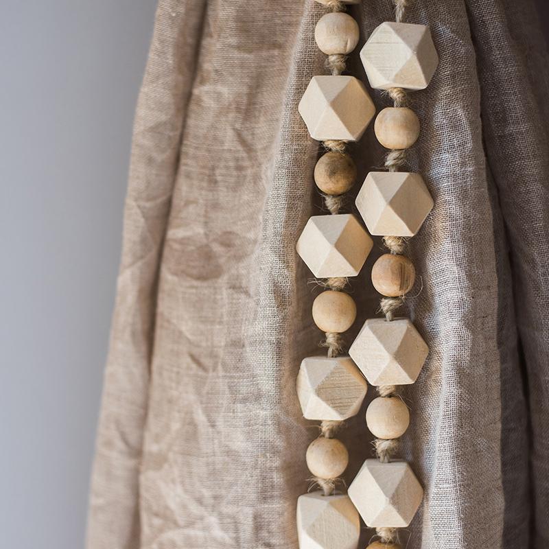 Solid Wood Handmade Rustic Curtain Tiebacks with round beads and faceted cube beads on Tampa Home & Garden Store