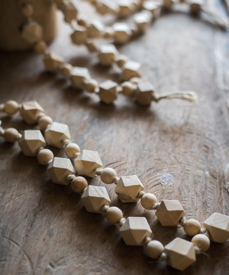 Solid wood curtain tiebacks by RusticReach; natural beige bead and cube accents on Tampa Home & Garden Store