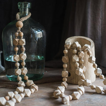 Solid Wood Handmade Rustic Curtain Tiebacks with cube and bead accents in natural wood on Tampa Home & Garden Store