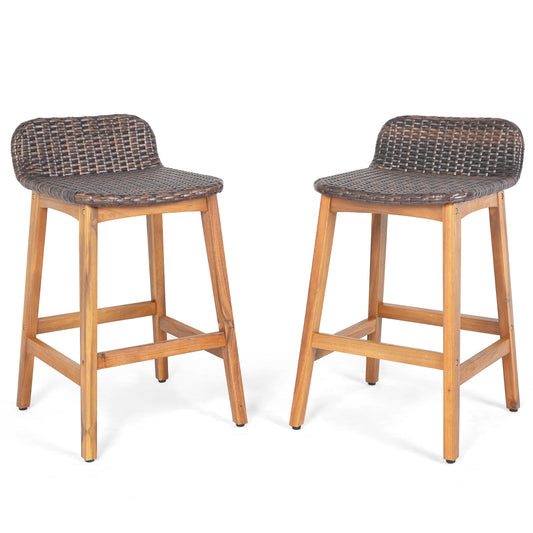 Solid Acacia Wood Bar Stools Set of 2 with Backrests and Footrests for Porch-Brown - Tampa Home & Garden Store