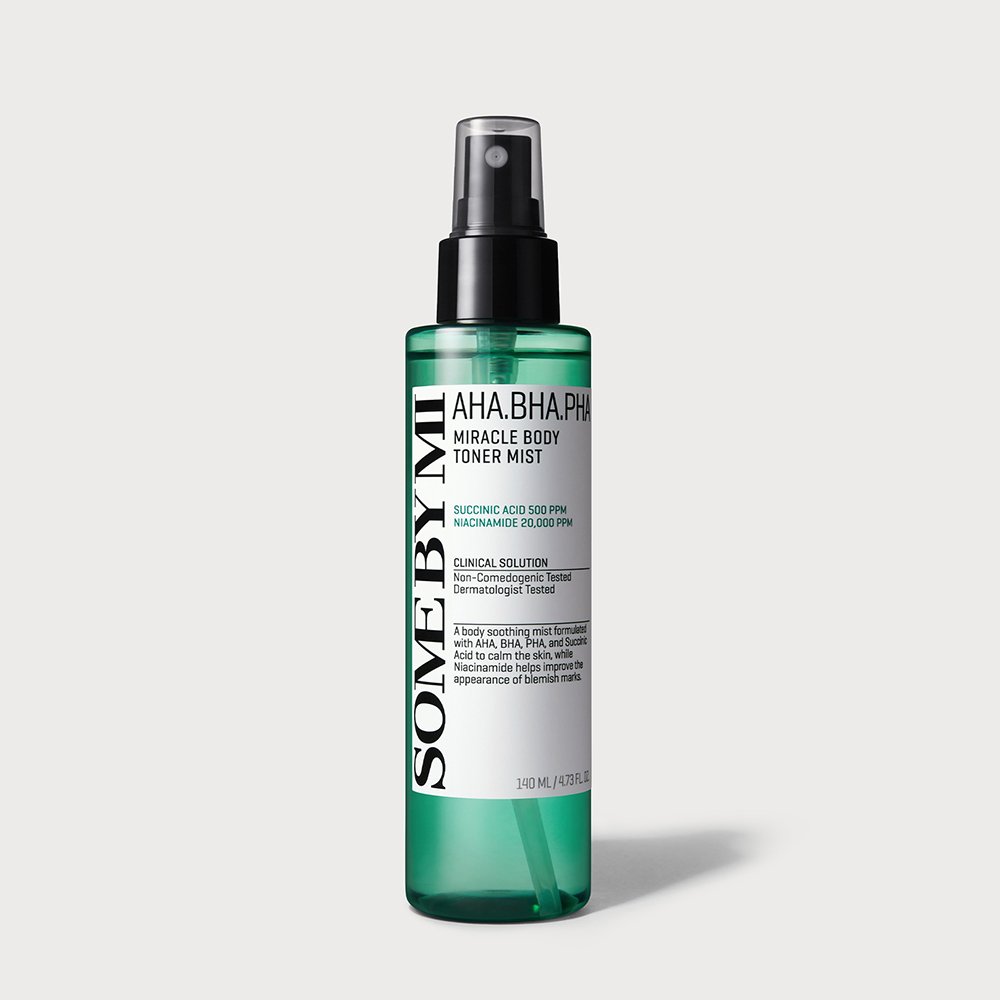 SOME BY MI AHA BHA PHA Miracle Body Toner Mist 140ml spray bottle, green-tinted plastic on Tampa Home & Garden Store