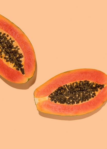 Papaya 'Dwarf Red Lady' halves with orange flesh and black seeds, tropical fruit tree on Tampa Home & Garden Store