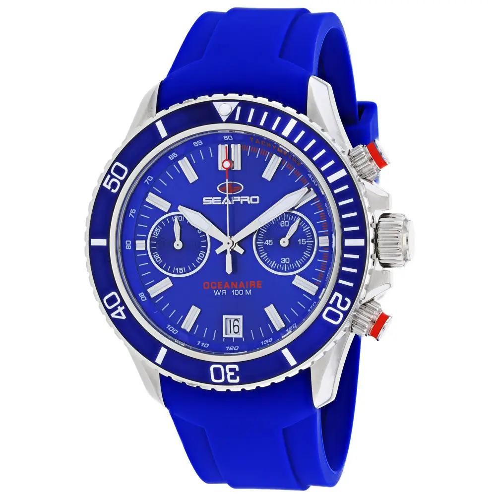 Seapro men's Thrash watch, blue dial chronograph with subdials, date window, blue silicone strap on Tampa Home & Garden Store