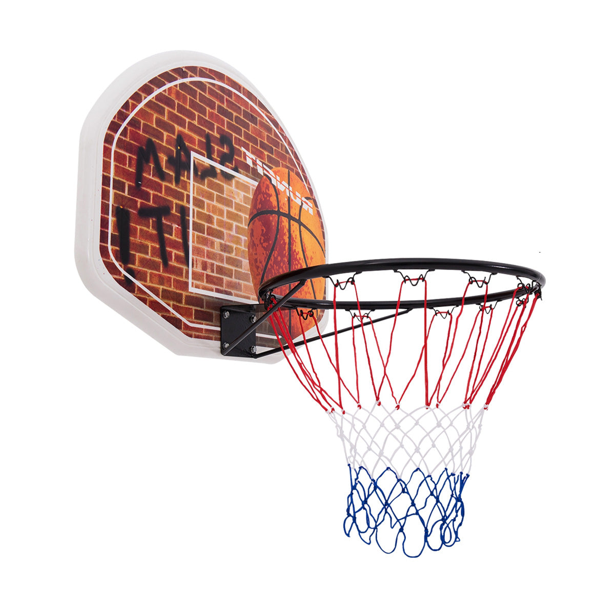Wall Mounted Fan Backboard with Hoop and 2 nets brick-backboard with red and blue nets on Tampa Home & Garden Store