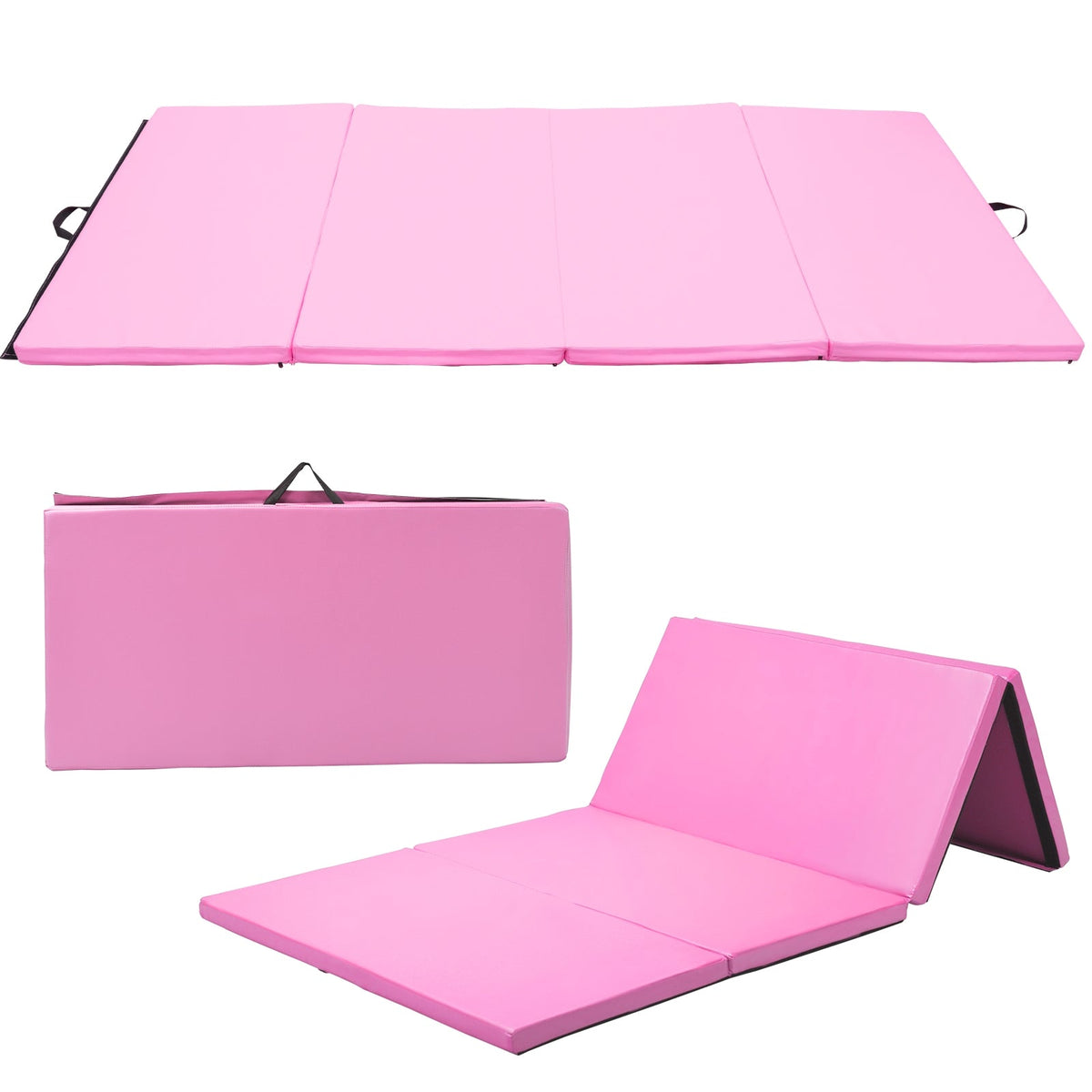 4-panel folding gymnastics mat DirectDeals pink for home gym with carrying handles on sides on Tampa Home & Garden Store