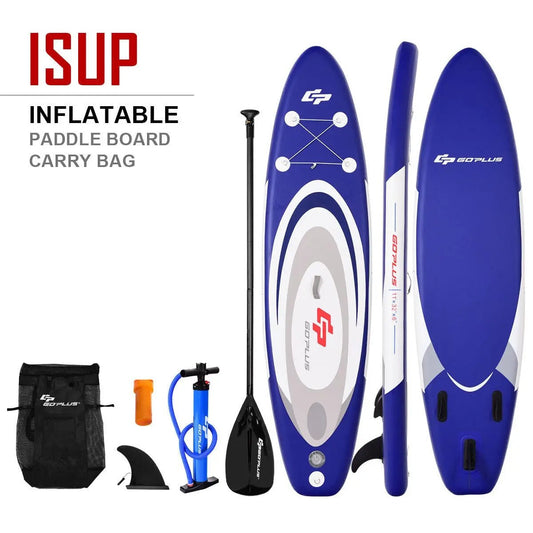 11 ft blue inflatable stand up paddle board with GoPlus branding and included pump paddle bag on Tampa Home & Garden Store